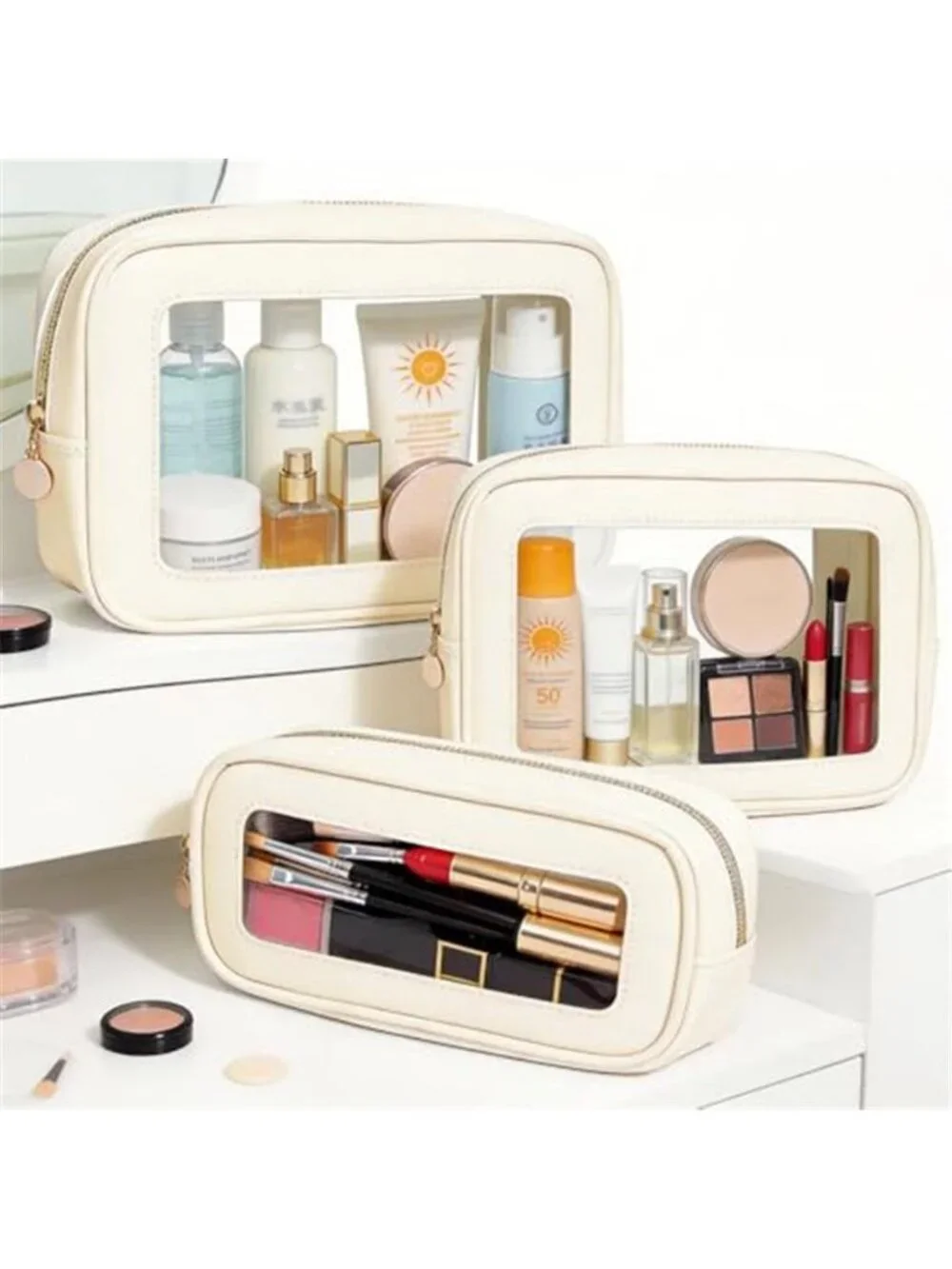 3-Piece Travel Clear Makeup Bag Set, Small Large Clear Cosemetic Bag